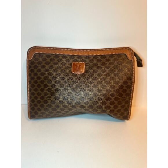 Authentic CELINE Macadam Brown Canvas Leather Clutch Bag Purse Made in Italy - Picture 2 of 16